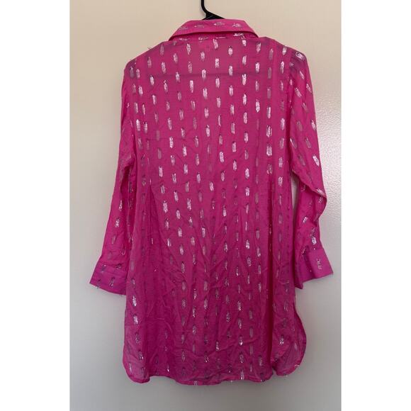 Beach Bunny Women's Tie Front Coverup in Hot Pink/Silver Size XS - Picture 2 of 5